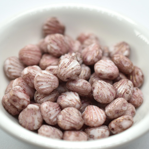 Shelly™ Shells Chalk Terracotta, 8mm 2-hole, 20 Beads Czech Glass