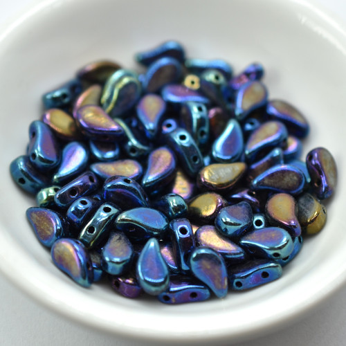 8x5mm Drop, Side Taper 2-Hole Blue Iris, 30 Beads Czech Glass