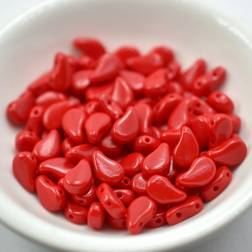 8x5mm Drop, Side Taper 2-Hole Opaque Red, 30 Beads Czech Glass