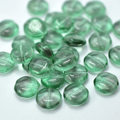 12mm Octogon Light Green and Gray, 10 Beads Czech Glass
