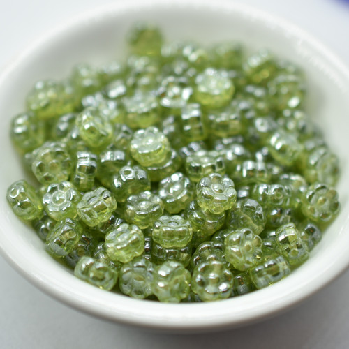 6mm Flat Daisy Olive Shimmer, 25 Beads Czech Glass