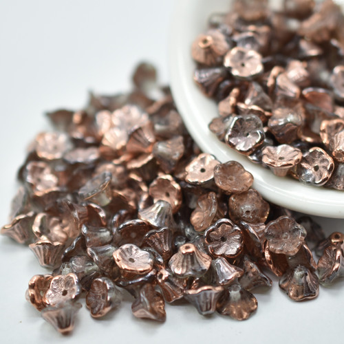 7x5mm Bell Flower Cup Crystal Capri Gold, 25 Beads Czech Glass