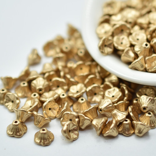 7x5mm Bell Flower Cup Matte Light Gold, 25 Beads Czech Glass