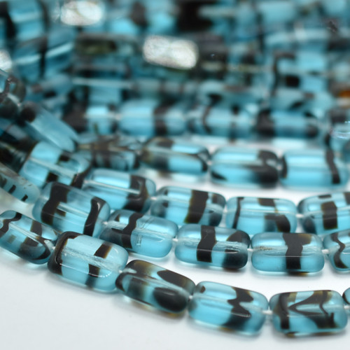 8x12 Chicklet Blue Black Tortoise - 12 beads Czech Glass