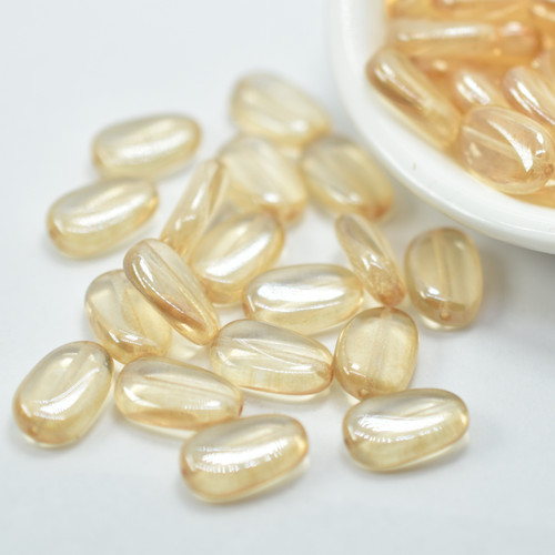14x8mm Wavy Oval Crystal Champagne Luster, 15 Beads Czech Glass