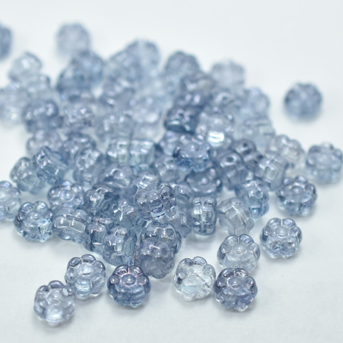 6mm Flat Daisy Crystal Blue Luster, 25 Beads Czech Glass
