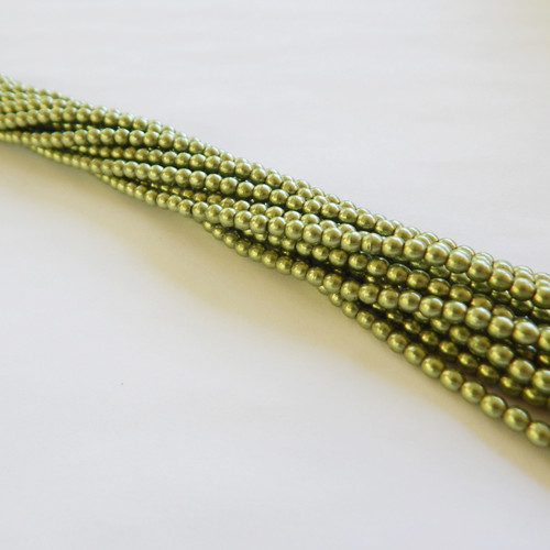 100 Beads - 3mm Druk Saturated Metallic Greenery Czech Glass Rounds