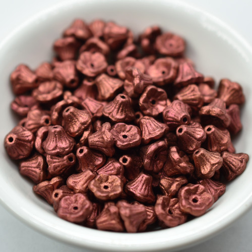 7x5mm Bell Flower Cup Antique Copper, 25 Beads Czech Glass