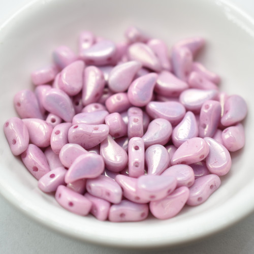 8x5mm Drop, Side Taper 2-Hole Chalk Lilac Luster, 30 Beads Czech Glass