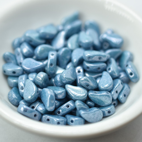 8x5mm Drop, Side Taper 2-Hole Chalk Baby Blue Luster, 30 Beads Czech Glass