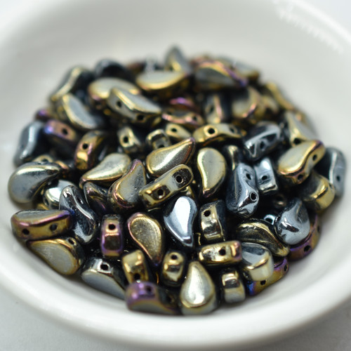 8x5mm Drop, Side Taper 2-Hole Jet Brown Iris, 30 Beads Czech Glass