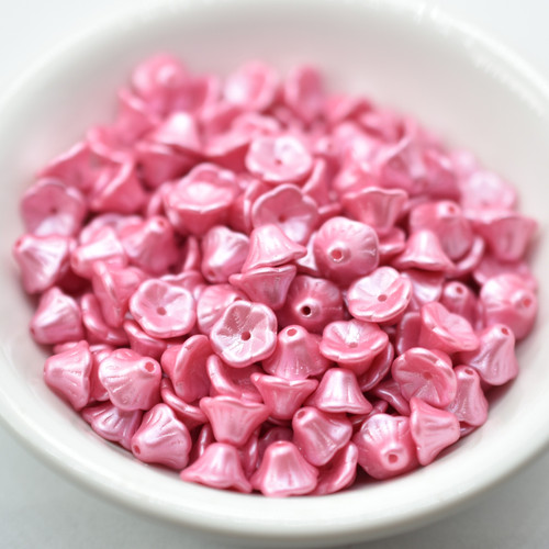 7x5mm Bell Flower Cup Pastel Pink, 25 Beads Czech Glass
