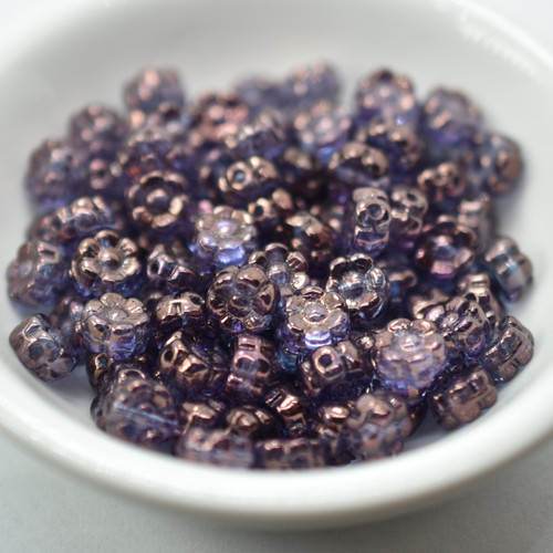 6mm Flat Daisy Crystal Purple Vega, 25 Beads Czech Glass