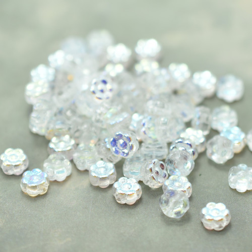 6mm Flat Daisy Crystal AB, 25 Beads Czech Glass