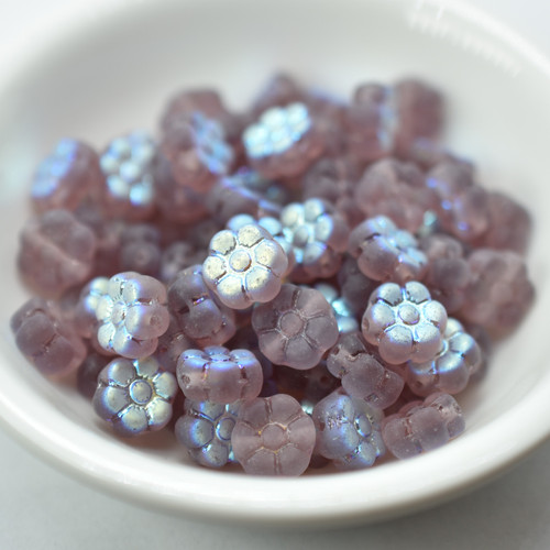 6mm Flat Daisy Matte Amethyst AB, 25 Beads Czech Glass