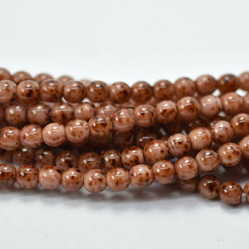 100 Beads - 4mm Round Mauve Speckle - Czech Glass Rounds
