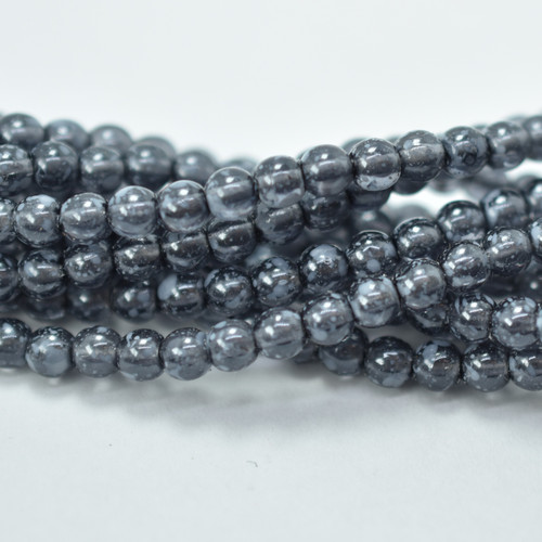 100 Beads - 4mm Round Gray Splash - Czech Glass Rounds