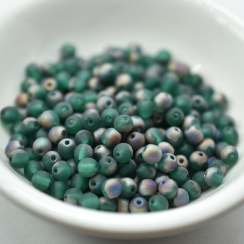 100 Beads - 4mm Round Matte Teal Vitrail - Czech Glass Rounds
