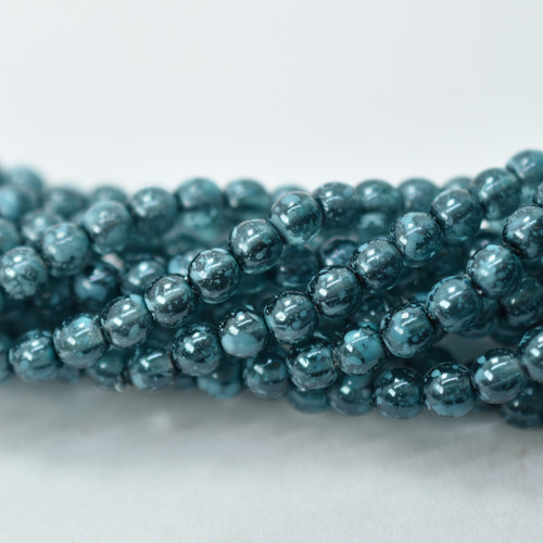 100 Beads - 4mm Round Teal Splash - Czech Glass Rounds