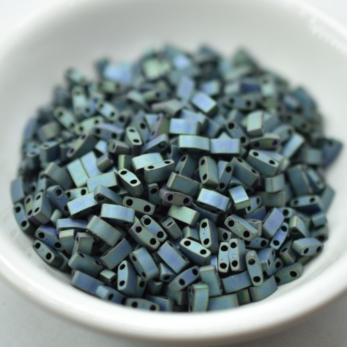 Half Tila Beads Matte Blue Green 5 Grams Miyuki Glass Beads No. 2064