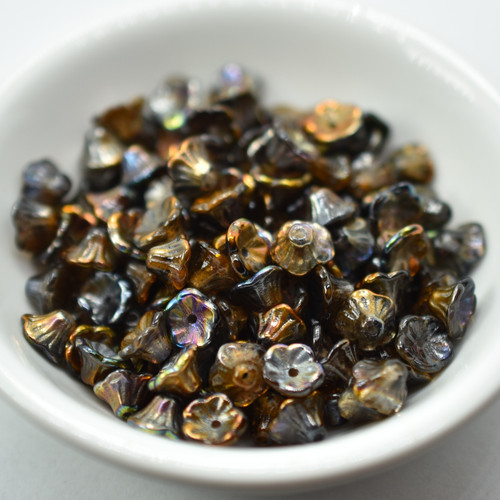 7x5mm Bell Flower Cup Magic Copper, 25 Beads Czech Glass