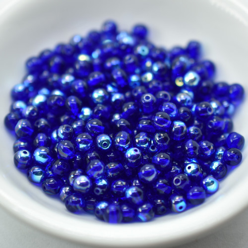 100 Beads - 4mm Round Cobalt AB - Czech Glass Rounds