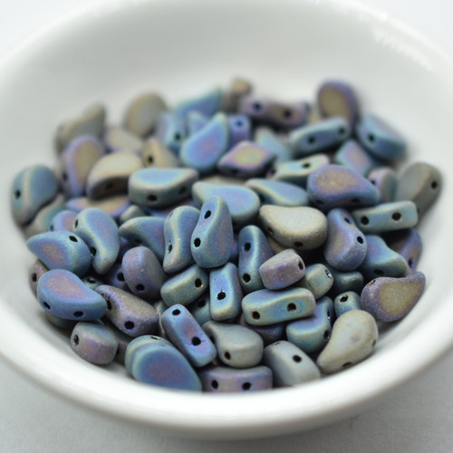 8x5mm Drop, Side Taper 2-Hole Matte Blue Iris, 30 Beads Czech Glass