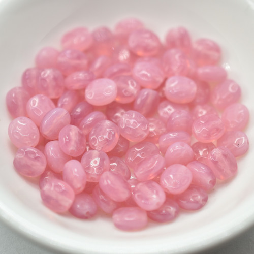 6x7mm Dimpled Oval Milky Pink Opal, 50 Beads Czech Glass