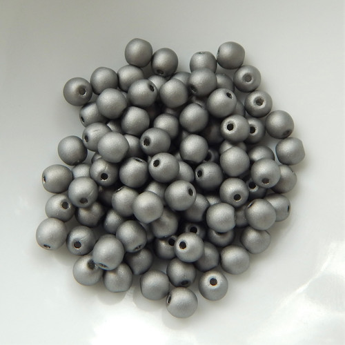 4mm Druk Czech Glass (100 beads) Matte Full Chrome