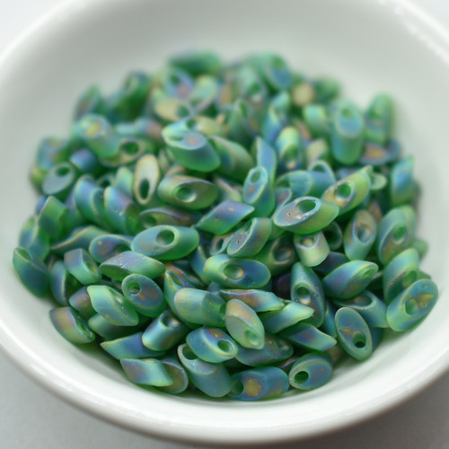 10 Grams - 4x7mm Long Magatama Matte Green AB Miyuki No. 146FR