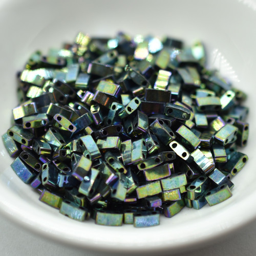 Half Tila Beads Green Iris 5 Grams Miyuki Glass Beads No. 468