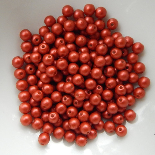 4mm Druk Rounds Matte Metallic Lava Red (100 beads) Czech Glass
