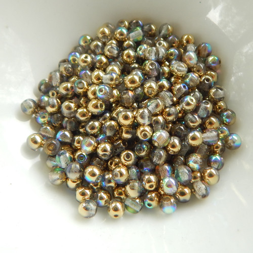 100 Beads - 4mm Druk Crystal Golden Rainbow Czech Glass Rounds