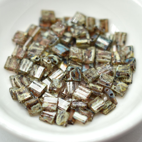 Tila 5 grams Smoky Topaz Picasso 2-Hole 5mm Square Miyuki Beads No. 4505