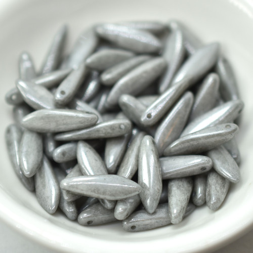 5x16mm Dagger, Chalk Grey Luster, 25 Beads Czech Glass