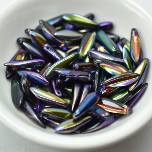 25 Beads - 5x16mm Dagger Czech Glass Magic Purple