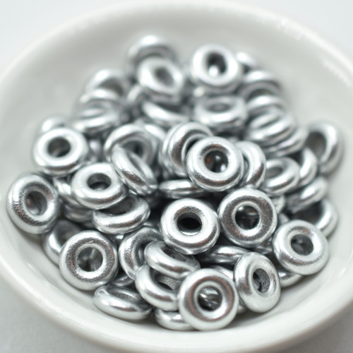 15 Beads - 10mm Ring, Matte Aluminum Silver, Czech Glass