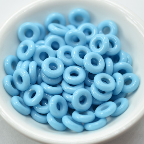 15 Beads - 10mm Ring, Opaque Blue Turquoise, Czech Glass