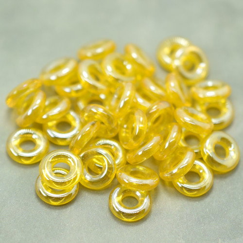 15 Beads - 10mm Ring, Lemon Full Argentic, Czech Glass