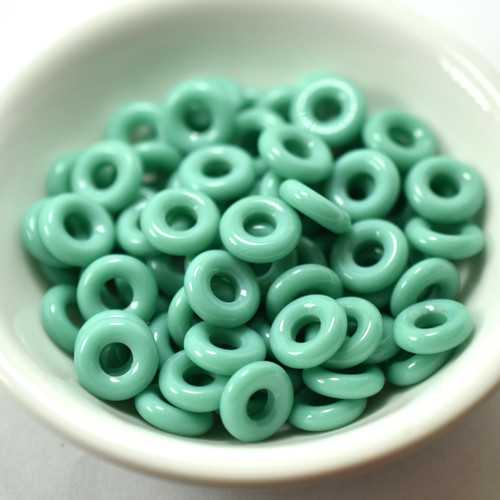 15 Beads - 10mm Ring, Opaque Green Turquoise, Czech Glass