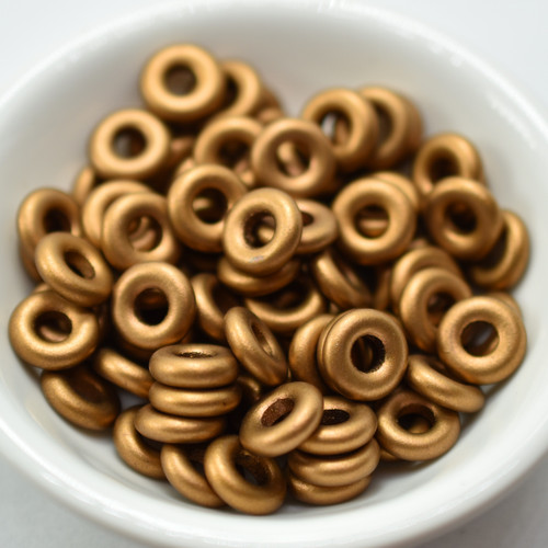 15 Beads - 10mm Ring, Antique Brass Gold, Czech Glass