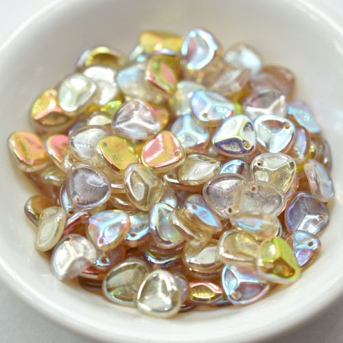 30 Beads - Rose Petal 8x7mm - Crystal Lemon Rainbow - Czech Glass