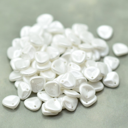 30 Beads - Rose Petal 8x7mm - Pastel White - Czech Glass