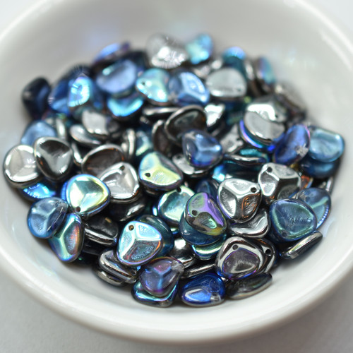 30 Beads - Rose Petal 8x7mm - Crystal Graphite Rainbow - Czech Glass