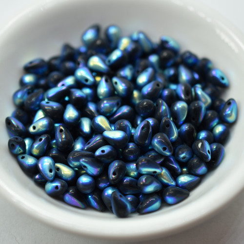 50 Beads - 4x6mm Teardrop Jet Full AB - Czech Glass