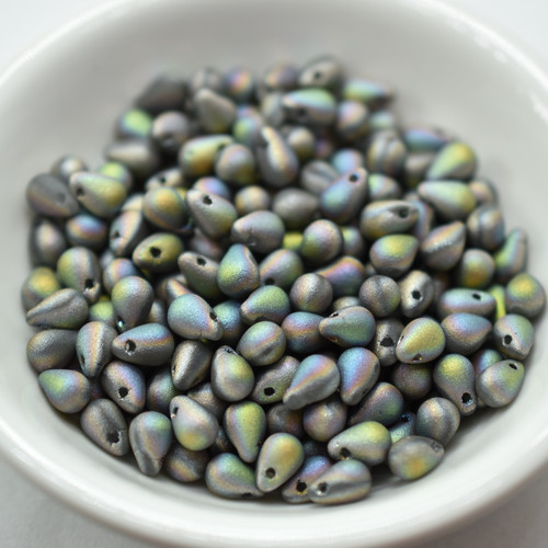 50 Beads - 4x6mm Teardrop Crystal Matte Vitrail - Czech Glass
