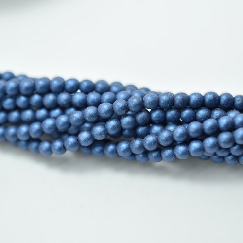 100 Beads - 4mm Druk Matte Metallic Suede Blue Czech Glass Rounds