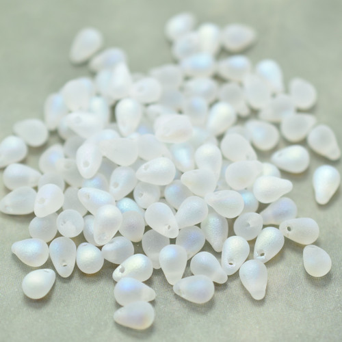 50 Beads - 4x6mm Teardrop Crystal Matte AB - Czech Glass