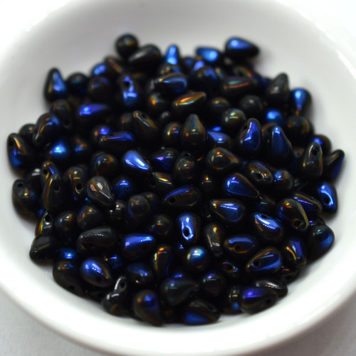 50 Beads - 4x6mm Teardrop Jet Full Azuro - Czech Glass