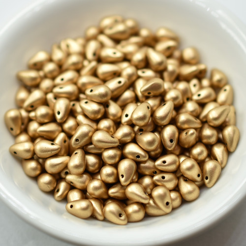 50 Beads - 4x6mm Teardrop Matte Light Gold - Czech Glass
